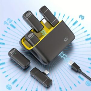 Wireless Lavalier Microphone for iPhone, iPad, Android Phones - Professional Omnidirectional Condenser Recording Mic with Digital Display and Charging Case