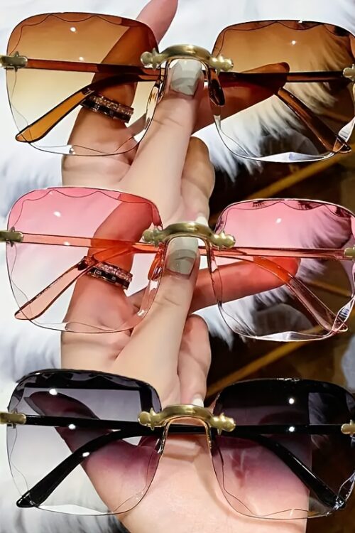 3pcs Stylish Rimless Square Fashion Glasses for Men & Women - Gradient Tortoiseshell Design, Golden-Tone Frame & Decorative Lenses, Perfect for & Casual Wea