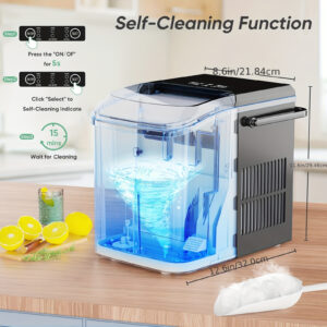 26.5lbs in 24Hrs Nugget Countertop Ice Maker, Portable Ice Machine with 9 Bullet Ice Cubes in 6 Mins, Self-Cleaning, Handle, Basket, Scoop for Home, Kitchen/Party/Camping/RV