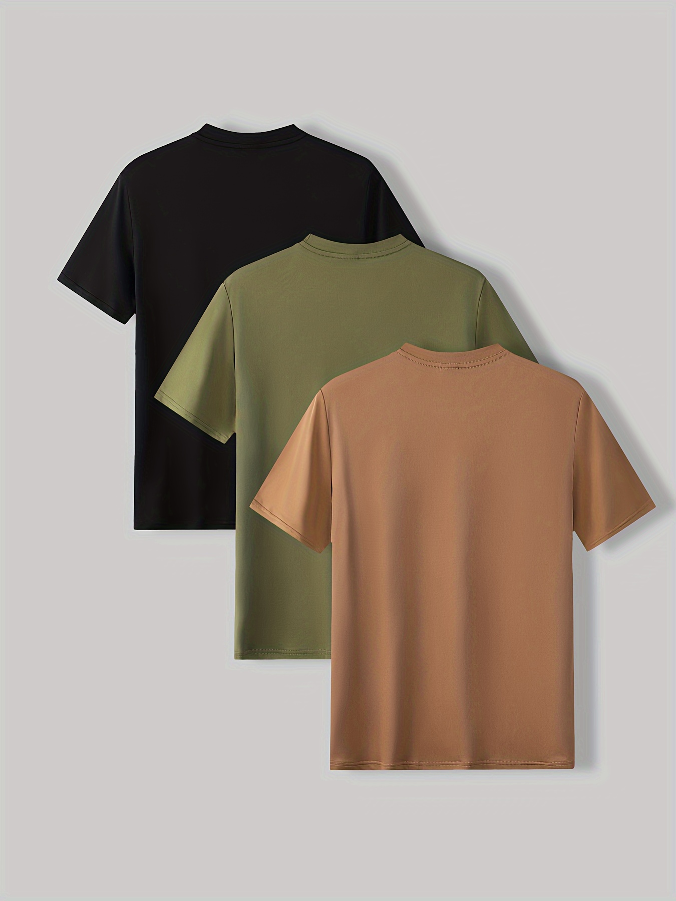 3pcs Solid Stretch Men's Short Sleeve Round Neck T-shirts Set, Casual Summer Clothing - 图片 12