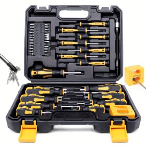 43pcs Chrome Vanadium Steel Magnetic Screwdriver Set with Slotted, Phillips, Hex, Torx, and Precision Bits, Non-Slip Rubber Handle, Demagnetizer Tool, and Durable Storage Case