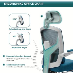 SMUG Office Computer Desk Chair, Ergonomic High-Back Mesh Rolling Work Swivel Chairs with Wheels, Comfortable Lumbar Support, Comfy Arms for Study, Home, Bedroom, Blue