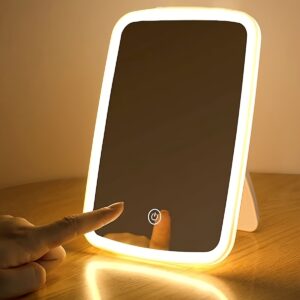 White LED makeup mirror with 3-color light, front light, adjustable brightness, touch switch, portable folding makeup mirror, USB charging, giving you who love beauty extra points