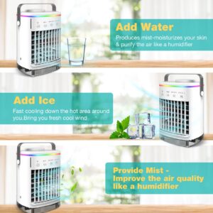 Compact 4-Speed Mini USB Air Cooler Fan, Portable Misting Evaporative Cooler, Humidifier, and Personal Space Desktop Fan for Bedroom, Travel, Office