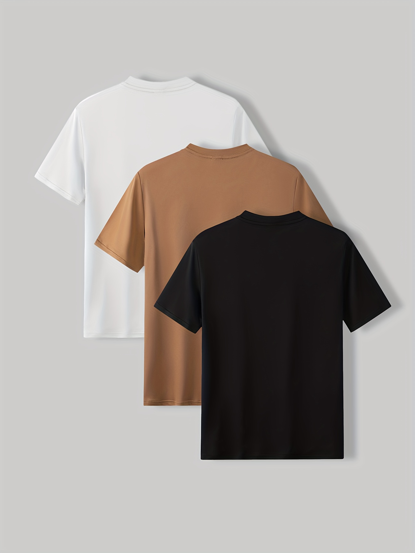 3pcs Solid Stretch Men's Short Sleeve Round Neck T-shirts Set, Casual Summer Clothing - 图片 2