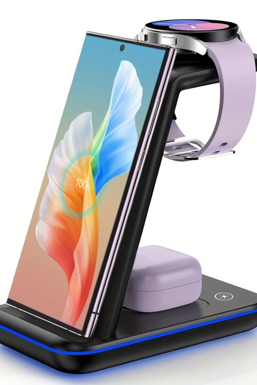Multifunctional 3-in-1 Wireless Charger Stand Charging Dock For Samsung S24Ultra/S23+/S22/S21/S20/Z Flip3/4/5/6/Fold6/5/4/3/W24/23/22 Series Phones, For Galaxy Watch 4/5Pro/6 Classic/7 Ultra For Galaxy Buds 3 2 Pro Series