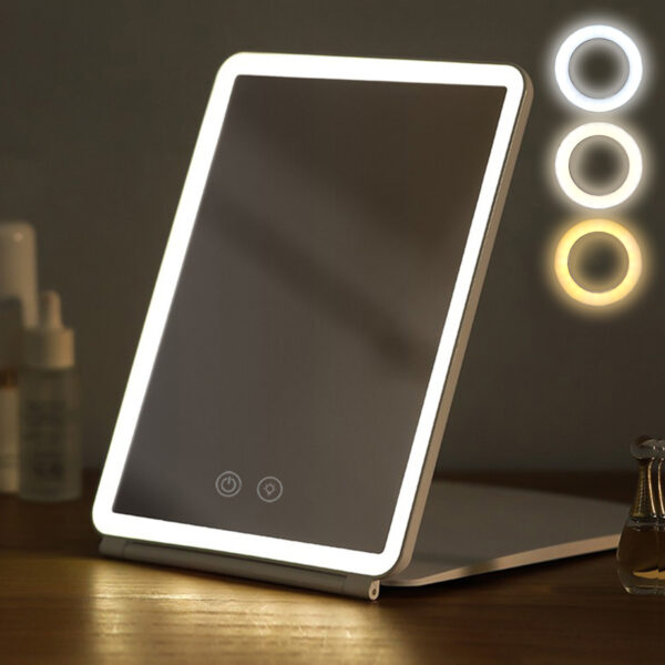 Folding-Travel-Mirror-with-80-LEDs-Ultra-Thin-Makeup-Mirror-Dimmable-Touch-Screen-USB-Rechargeable-Portable