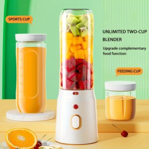 1pc 500ml Portable USB Rechargeable Mini Blender - Wireless Personal Size Fresh Juicer with 2 Cups, Detachable Design, Push Button Operation, Food Grade PP Cup, and Bonus Sports Cup Cover for Smoothies, Shakes, and Home Fruit Blending - Perfect for Travel, Home, and Kitchen Use