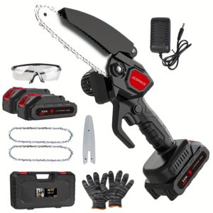 2x 6-Inch Mini Handheld Chain Saw - Band Saw with Premium Splash Protection, Safety Lock, and 2 Batteries - Perfect Gift for Men, Women, Gardeners, and 50+ Birthdays