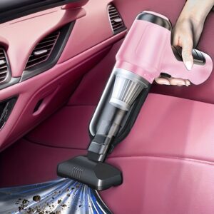 Portable 3-in-1 Pink Car Vacuum Cleaner - Compact, Wireless, High-Suction with USB Charging - Quiet Operation, Powerful Motor, Dust Brush, Rechargeable Lithium Battery