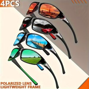 [4pcs Fashion Polarized Sports Glasses] 4pcs combination of YUKY fashion polarized sports decorative glasses TAC polarized lenses multi-color dazzling combination Optional classic oval designer trend suitable for daily leisure sports fitness mountaineering fishing outdoor fashion glasses