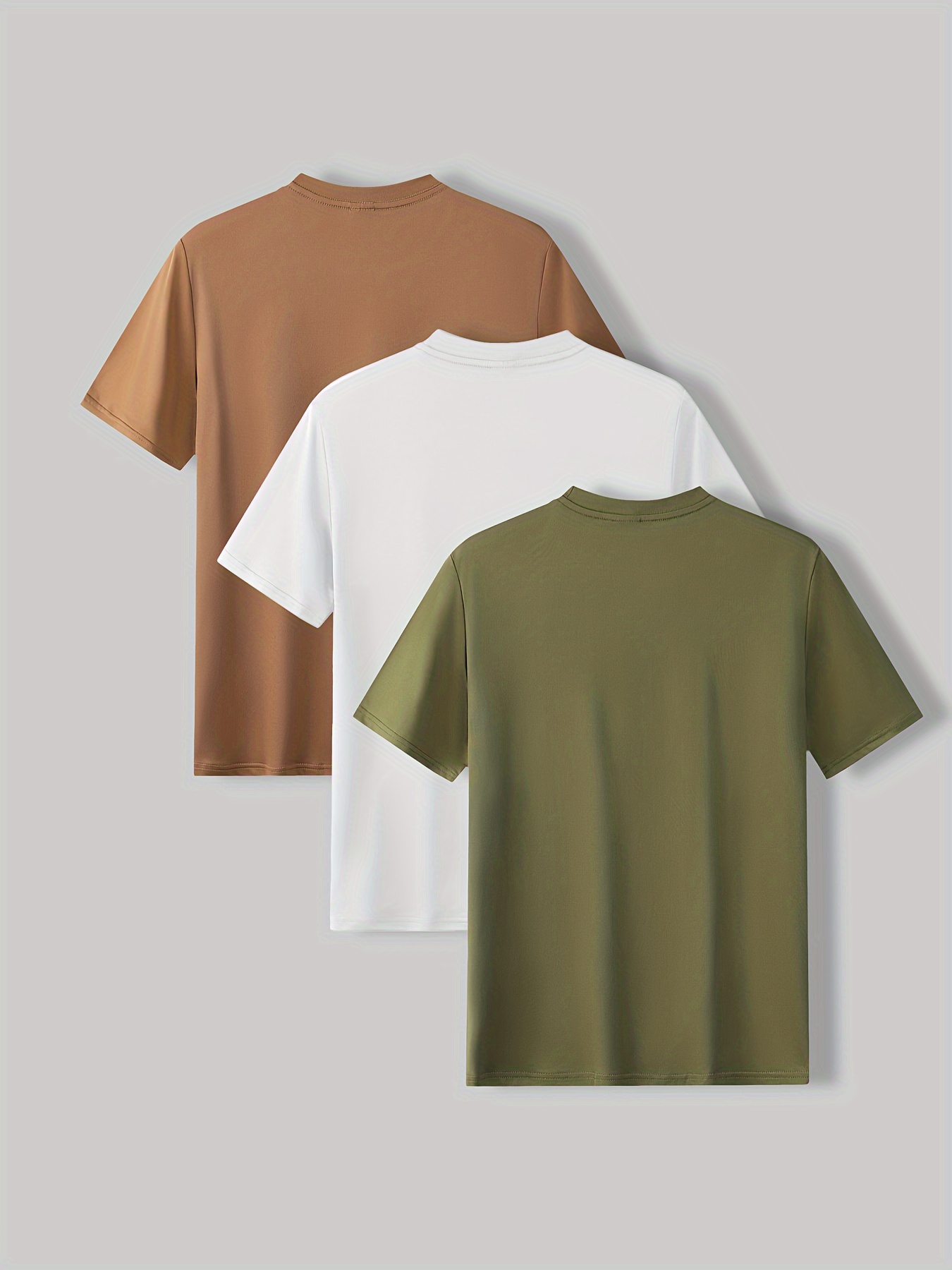 3pcs Solid Stretch Men's Short Sleeve Round Neck T-shirts Set, Casual Summer Clothing - 图片 7